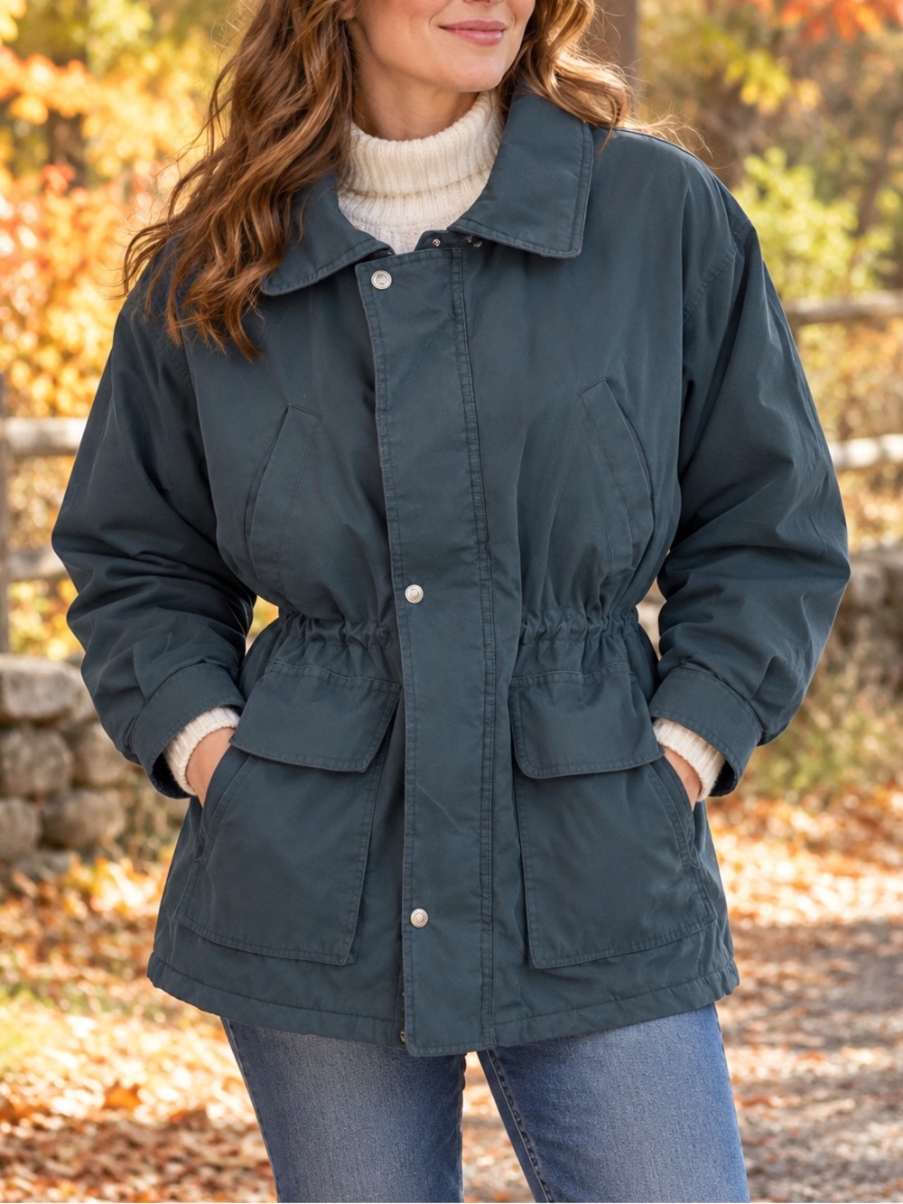 Vintage Towne by London Fog Women’s Jacket Oversized Small Teal Cinch Waist